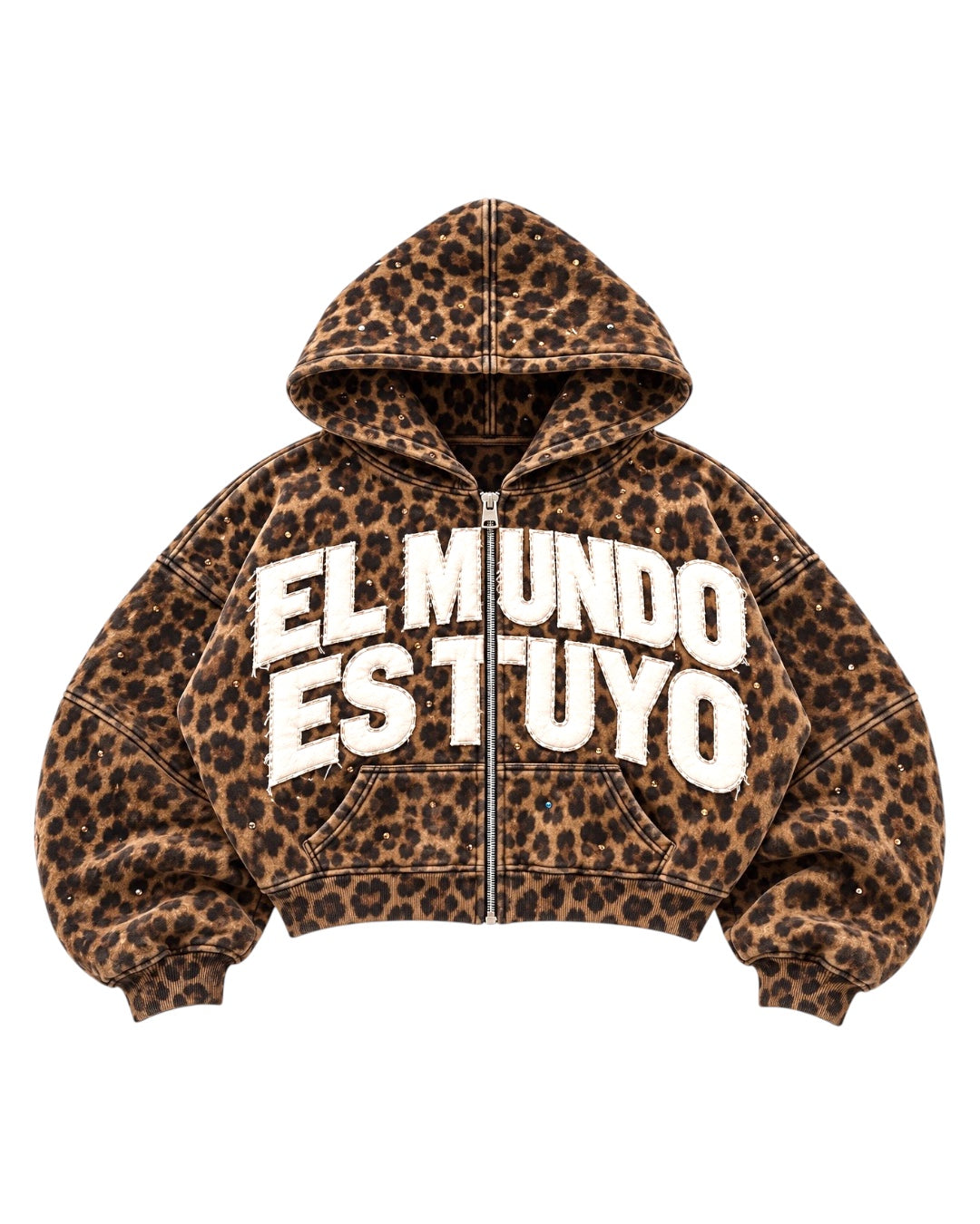 El Mundo Es Tuyo Cropped Zip Up (Leopard)
